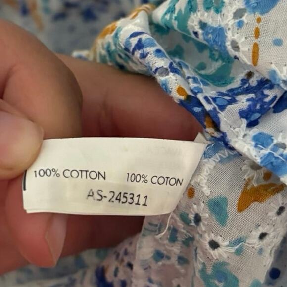 Poupette St Barth 100% Cotton Blue White Floral Bona Mini Dress Size Small - Picture 7 of 7